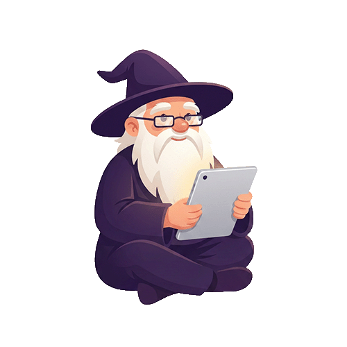 Merlin writing on a scroll